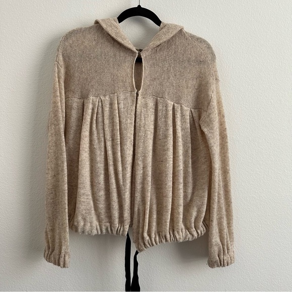 FREE PEOPLE Wool Blend Hooded Cardigan Hook Eye Drawstring Hem Oatmeal Beige - Picture 1 of 9
